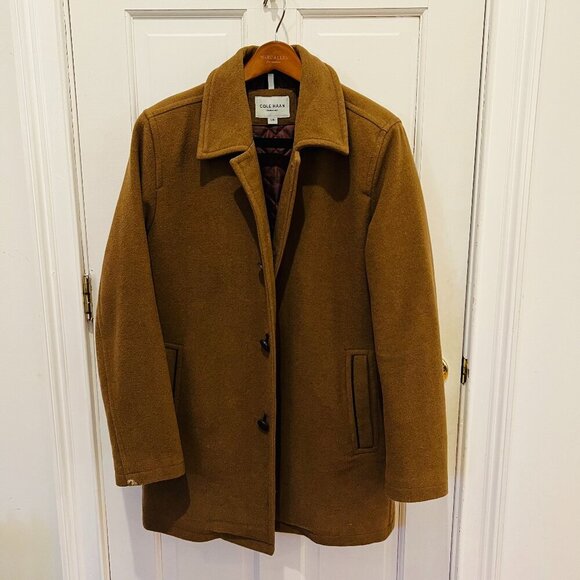 Cole Haan Signature Men's Button Up Wool Coat Size Large Color Camel - Picture 1 of 16